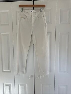 PAIGE Cream High-Rise Cropped Straight Ankle Jeans